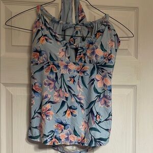 Blue Smocked Tie Front Bikini